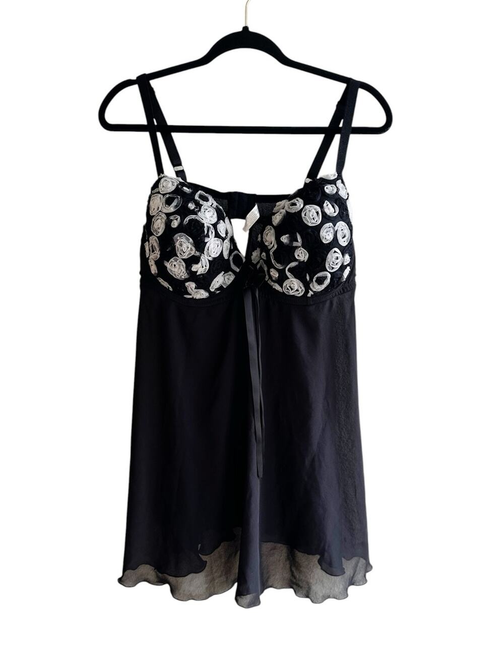Cacique Sheer Babydoll Lingerie with 3D Tulle Floral Details Black White 22/24